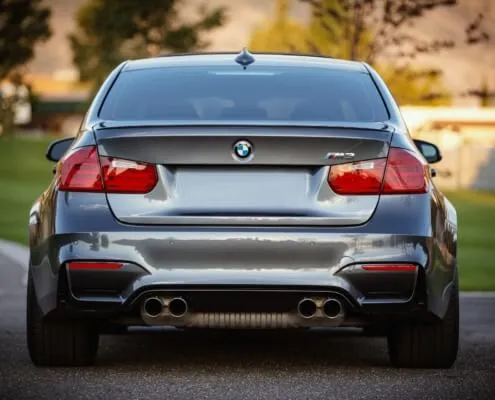 Rear view of a silver BMW